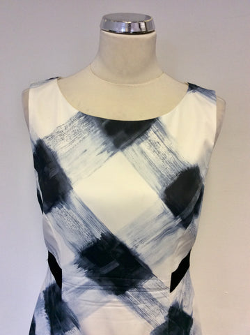 KAREN MILLEN BLUE & WHITE PRINT PENCIL DRESS SIZE 14