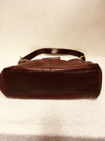 TED BAKER BURGUNDY 2 TONE LEATHER BUCKLE TRIM SHOULDER BAG