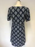 SEASALT CORNWALL BLUE & BEIGE LEAF PRINT SHORT SLEEVE NODDING HEADS DRESS SIZE 12