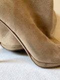 LK BENNETT MOYA BEIGE SUEDE & PATENT LEATHER TOE HEELED KNEE LENGTH BOOTS SIZE 6/39