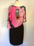 BRAND NEW FRANK LYMAN BLACK & PINK FLORAL FAUX CAPE DRESS SIZE 16