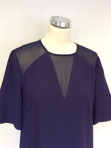 WHISTLES DARK BLUE SHEER TRIM TOP SHIFT DRESS SIZE 12