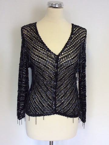 KAREN MILLEN BLACK BEADED & SEQUINNED CROCHETED CARDIGAN SIZE 3 UK 12/14