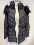 MINT VELVET BLACK DETACHABLE FUR TRIMMED HOODED PADDED JACKET SIZE 16