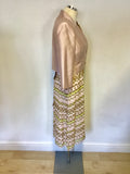 HOBBS INVITATION PINK,WHITE,LIME & BROWN SILK PRINT DRESS & PINK JACKET SIZE 12