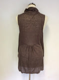 MINT VELVET BROWN LINEN SLEEVELESS LINEN LONG CARDIGAN SIZE 14