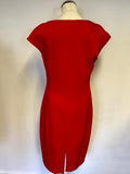 LK BENNETT RED SCOOP NECK CAP SLEEVE PENCIL DRESS SIZE 14