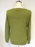 MARKS & SPENCER PURE CASHMERE LICHEN GREEN V NECKLINE LONG SLEEVE JUMPER SIZE 14