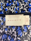 BRAND NEW MAUVETTE BLUE,BLACK & WHITE FLORAL PRINT PLEATED TIE BELT LONG SLEEVE DRESS SIZE 16