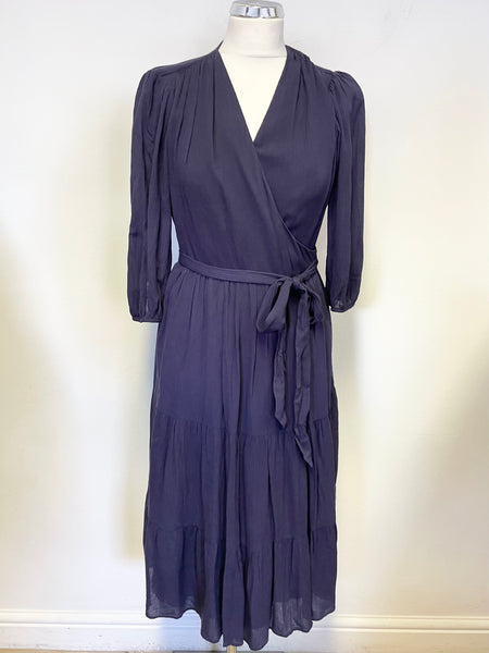 BODEN NAVY BLUE 3/4 SLEEVED MIDI LENGTH WRAP DRESS SIZE 12P