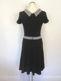 HOBBS BLACK & wHITE STRIPE TRIM SHORT SLEEVE DRESS SIZE 10