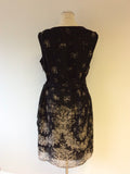 LAURA ASHLEY OCCASION BLACK & BEIGE PRINT SLEEVELESS PENCIL DRESS SIZE 14