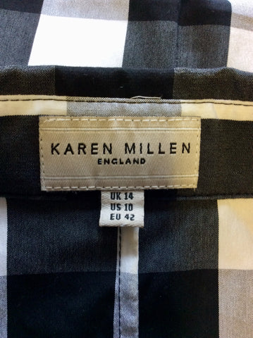 KAREN MILLEN BLACK,WHITE & GREY CHECK SLEEVELESS TOP SIZE 14