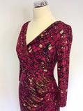 GINA BACCONI RED PRINT STRETCH WRAP ACROSS PENCIL DRESS SIZE 12