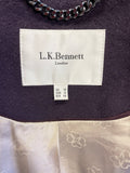 LK BENNETT DANISI AUBERGINE WOOL & CASHMERE BLEND KNEE LENGTH COAT SIZE 14