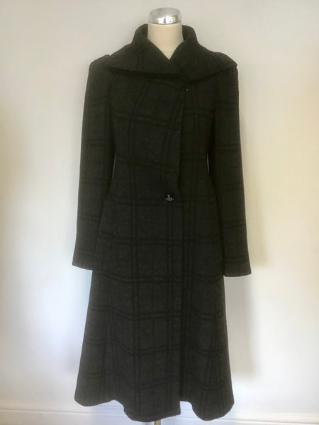 VIVIENNE WESTWOOD DARK GREY & BLACK CHECK WOOL BLEND COAT SIZE 42 UK 10