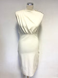 TED BAKER BIRDIE ECRU/ CREAM DRAPED SHOULDER SLEEVELESS PENCIL DRESS SIZE 3 UK 12