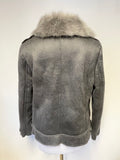 MINT VELVET SLATE GREY FAUX FUR TRIM AVIATOR JACKET SIZE 12