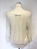 MINT VELVET IVORY SILK & COTTON CROCHET LACE 3/4 SLEEVE TOP SIZE 14