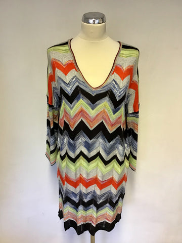 OUI MULTI COLOURED PRINT ZIG ZAG DESIGN FINE KNIT JUMPER SIZE 14