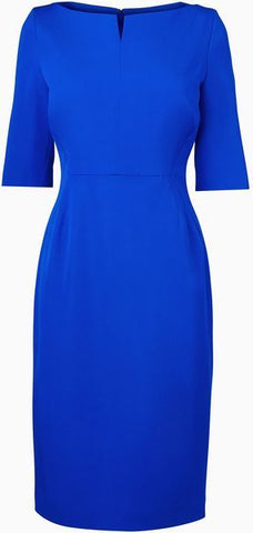 LK BENNETT ROYAL BLUE HALF SLEEVE SPECIAL OCCASION TAN PENCIL DRESS SIZE 14