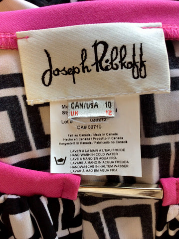 JOSEPH RIBKOFF BLACK,PINK & WHITE PRINT TUNIC TOP SIZE 12