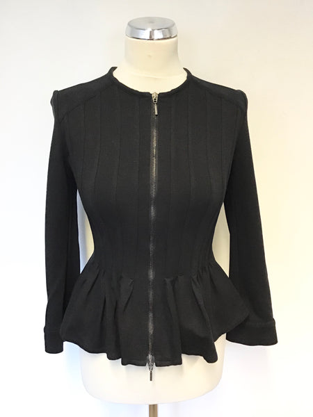 PLEIN SUD JEANIUS BLACK PEPLUM TRIM ZIP UP JACKET SIZE 12