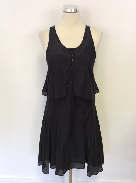 WHISTLES BLACK COTTON & SILK SLEEVELESS DRESS SIZE 8