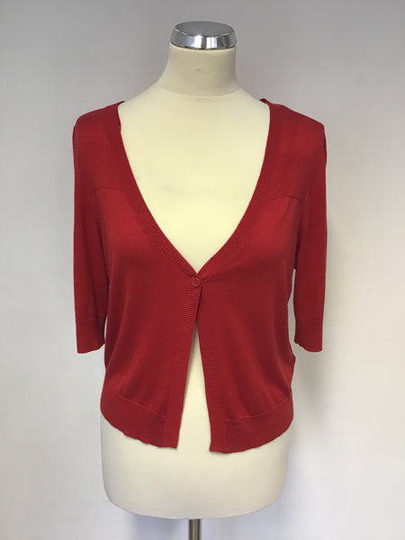 TOMMY HILFIGER RED SILK BLEND SHORT SLEEVE CARDIGAN SIZE L