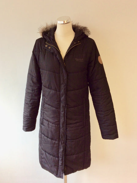 REGATTA BLACK PADDED HOODED KNEE LENGTH COAT SIZE 10