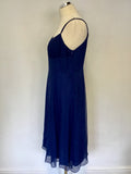 LK BENNETT BLUE SILK SPECIAL OCCASION DRESS SIZE 14