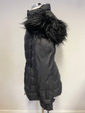 MINT VELVET BLACK DETACHABLE FUR TRIMMED HOODED PADDED JACKET SIZE 16