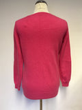 MARKS & SPENCER BRIGHT ROSE PINK CASHMERE V NECK JUMPER SIZE 14