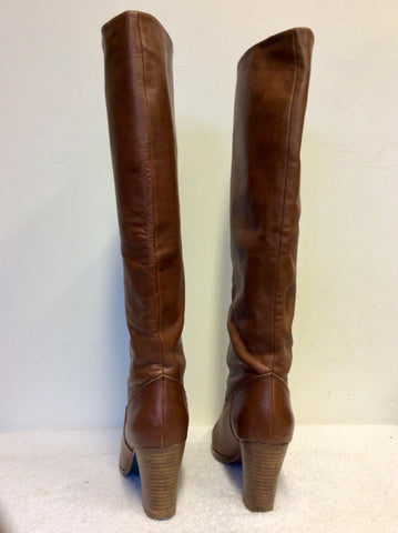 JOULES TAN LEATHER KNEE HIGH HEELED BOOTS SIZE 7/40