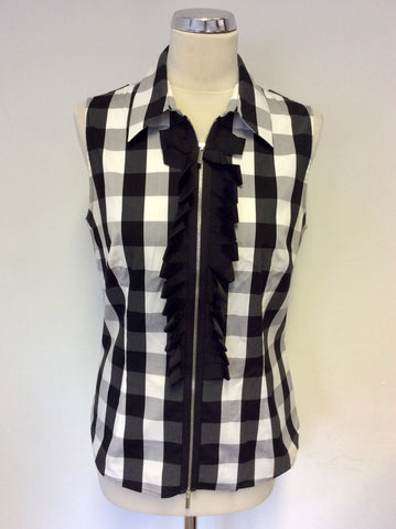 KAREN MILLEN BLACK,WHITE & GREY CHECK SLEEVELESS TOP SIZE 14