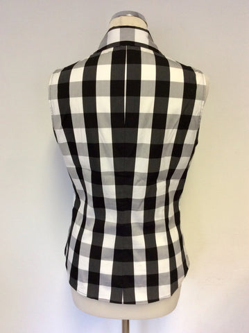 KAREN MILLEN BLACK,WHITE & GREY CHECK SLEEVELESS TOP SIZE 14