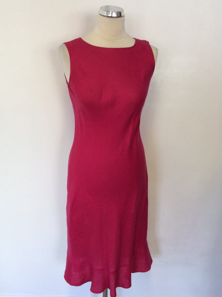 HOBBS RASPBERRY PINK SLEEVELESS LINEN DRESS SIZE 8