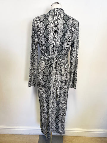 SHEIN GREY SNAKESKIN PRINT LONG SLEEVE STRETCH JERSEY MIDI DRESS SIZE 10