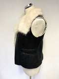 MINT VELVET BLACK FAUX SHEEPSKIN & IVORY FUR TRIM GILET SIZE 10