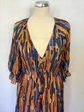 JAEGER MULTI COLOURED PRINT SILK  DRAWSTRING TIE WAIST DRESS SIZE 14