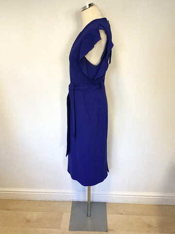 KAREN MILLEN COBALT BLUE V NECKLINE TIE BELT PENCIL DRESS SIZE 14