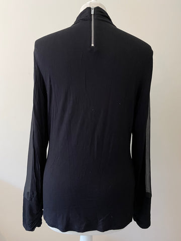 KAREN MILLEN BLACK HIGH NECK SEMI SHEER LONG SLEEVE TOP SIZE 14