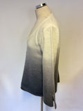 MINT VELVET GREY & WHITE OMBRÉ V NECK JUMPER SIZE 14