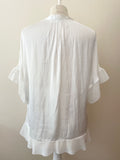 JIGSAW WHITE FRILL TRIM SHORT SLEEVE TOP SIZE 10