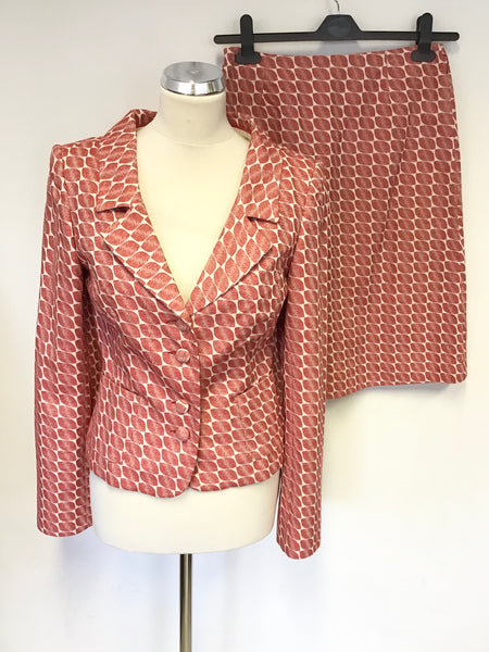 COAST RED & IVORY PRINT A LINE SKIRT & JACKET SUIT SIZE 8/10