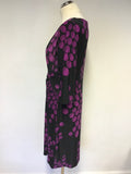 PRÉCIS BLACK & FUSHIA PINK SPOT PRINT 3/4 SLEEVE DRESS SIZE 14