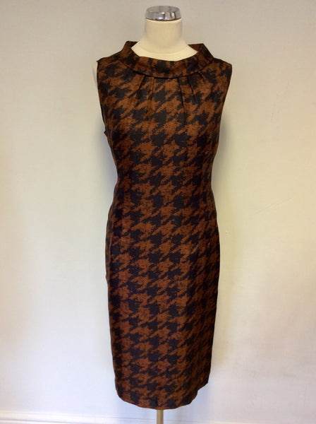 LAURA ASHLEY BLACK & COPPER PRINT SILK DRESS SIZE 16