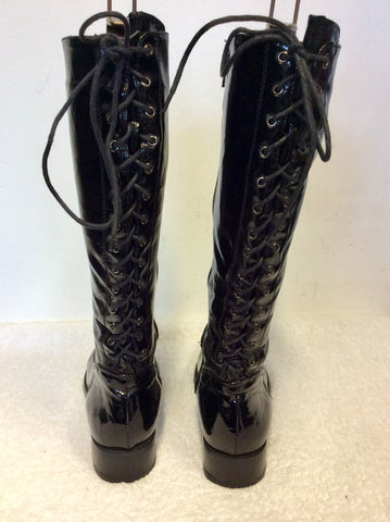 MODA IN PELLE BLACK PATENT LACE UP BACK BOOTS SIZE 5/38