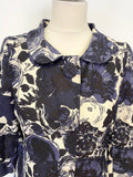 LK BENNETT NAVY BLUE & IVORY FLORAL PRINT LINEN & SILK SPRING/ SUMMER COAT SIZE 8