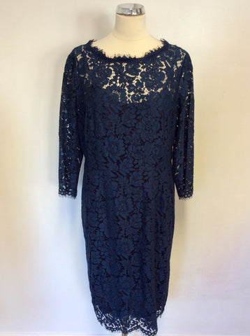 JIGSAW DARK BLUE LACE 3/4 SLEEVE DRESS SIZE 16